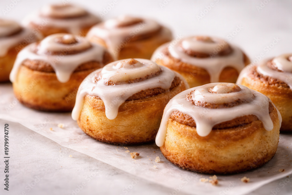 Fototapeta premium Fresh Cinnamon Rolls With Sweet White Icing