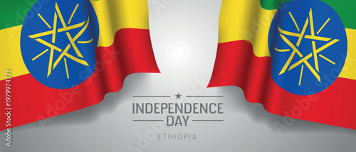 Ethiopia happy independence day greeting card, banner with template text vector illustration