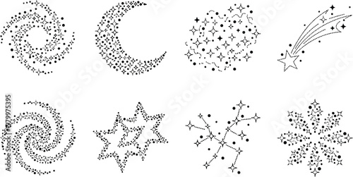 Bild auf Leinwand Collection of eight black and white depicting celestial bodies and cosmic phenom