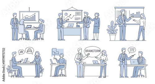 Business people communicating in office settings.