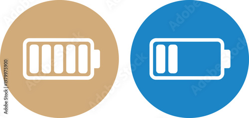 Full and partially empty battery indicators showing level status for mobile devices and electronic power equipment