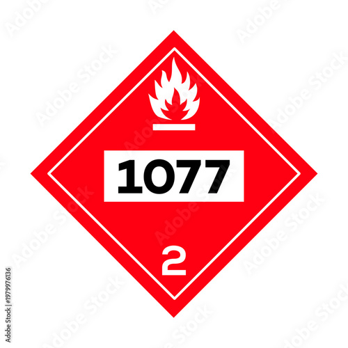 Flammable gas UN 1077 hazard placard for propylene gas. 