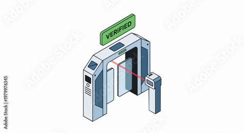 Isometric Security Turnstile Gate with Laser Scanner and Verified Sign for Access Control