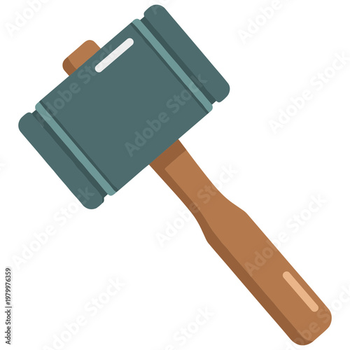 A large green rubber mallet with a wooden handle is shown.