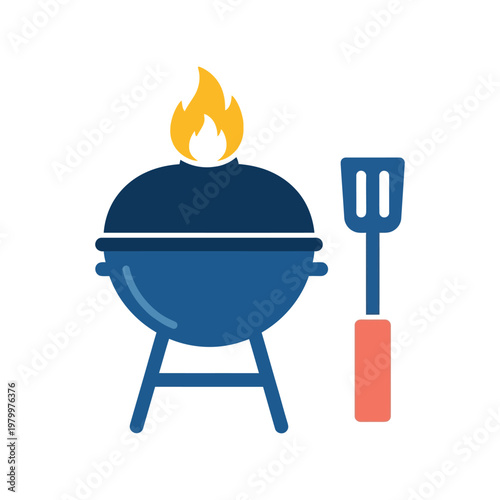 Barbecue Grill and Spatula Vector Icon for Summer BBQ Party and Cooking Designs