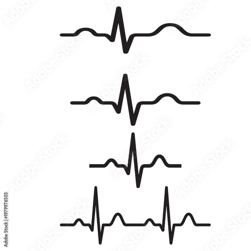 Four black electrocardiogram lines depict a heartbeat rhythm a medical graphic silhouette