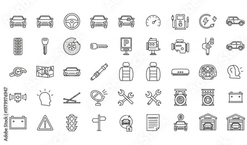 Civil car line icons set with automotive transport elements editable stroke vector collection
