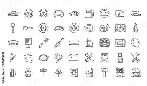 Civil car line icons set with automotive transport elements editable stroke vector collection