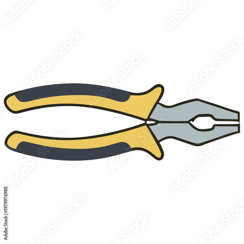 A yellow handled pliers tool with black grips is shown open.