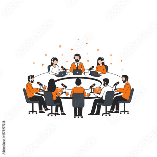 Team engaged in a virtual roundtable discussion with video conferencing equipment