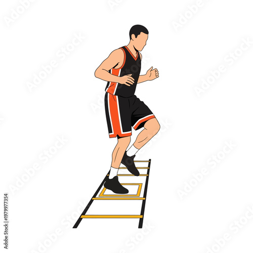 Basketball player doing agility ladder drills for speed and coordination training