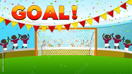 Colorful celebration banner with goal sign for a soccer match