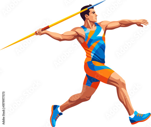 Athletic man throwing a javelin during a track and field sports competition