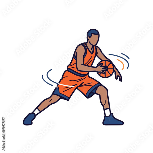 Basketball Player Dribbling Ball, Dynamic Action Pose, Sport Illustration
