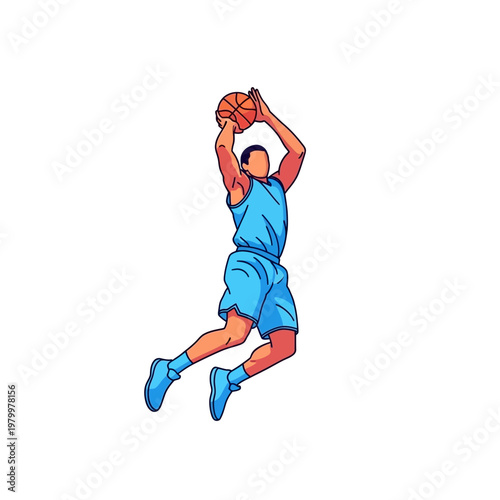 Basketball player jumping and shooting a ball, dynamic sports illustration