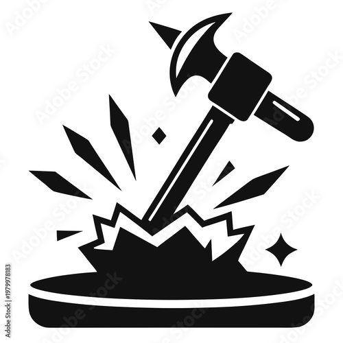 Black pickaxe striking a target with explosive effect hammer explosion