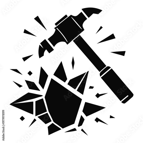 Hammer smashing through glass destruction crash