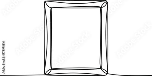 Simple hand drawn rectangular picture frame illustrated with a single continuous black ink line stroke