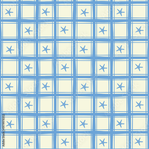 Nautical Checks seamless grid pattern in beige and blue