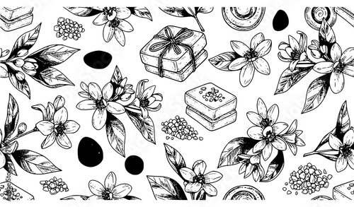 Orange Blossom Neroli Seamless Pattern Spa Beauty Vector Design