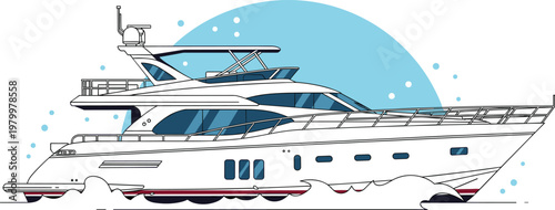 Luxury motor yacht vector illustration featuring modern cruise boat sailing on ocean waves elegant marine transport design