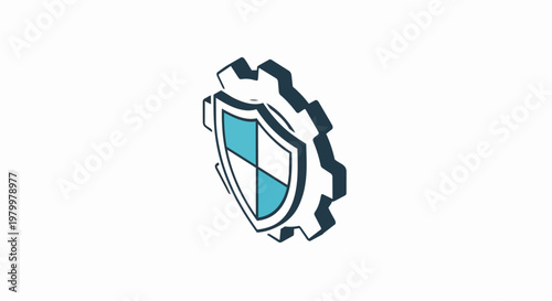 Isometric Cybersecurity Icon featuring Shield and Gear for Data Protection and System Security