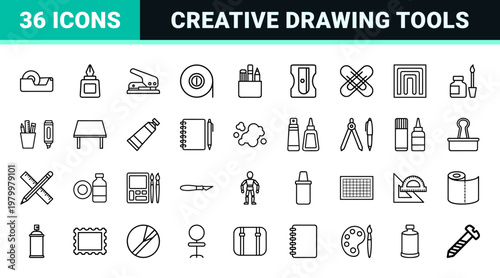 Minimalist Stationery and Office Supply Line Icon Set