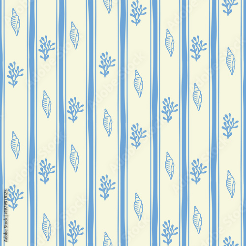 Coastal Nautical Stripe Seamless Pattern in beige and blue