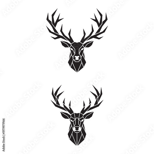 Geometric stag head design with large antlers repeated twice creating a striking silhouette