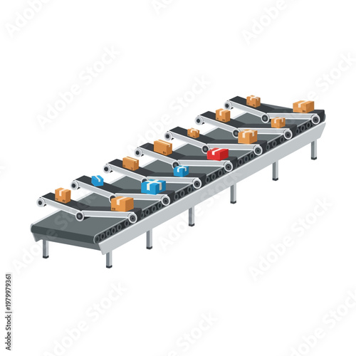Automated Conveyor Belt System Moving Cardboard Boxes and Packages
