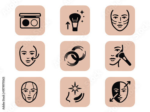 Set of makeup and facial contouring application icons.