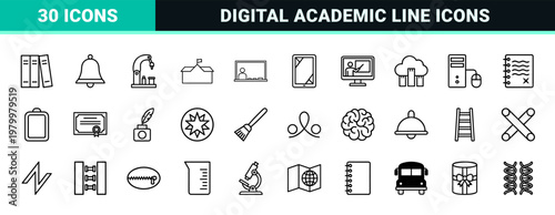 Minimalist education and e-learning line icon set
