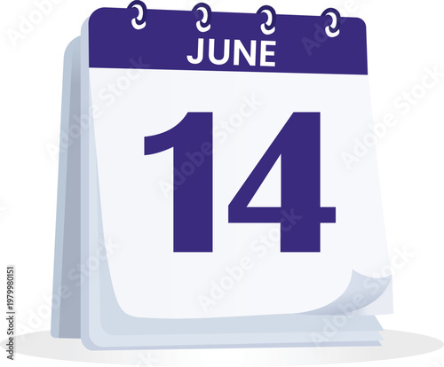 June 14 Calendar Date Icon Minimal Desk Calendar Illustration Time Planning Schedule Reminder Day Event Organizer Graphic Design Template Modern Clean Vector App UI