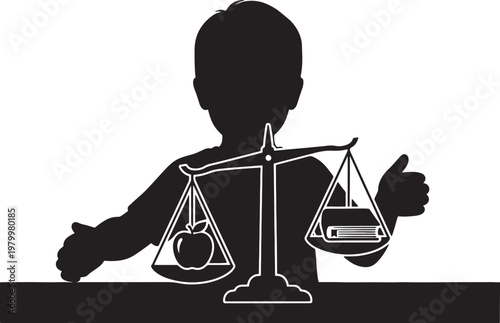 Child Weighing Apple vs Car on Scales