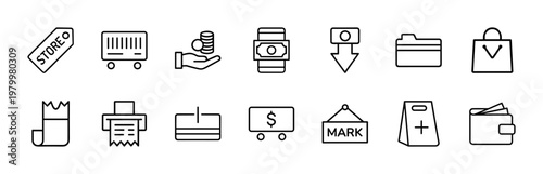 Minimalist shopping and e-commerce line icon set for web and retail store.