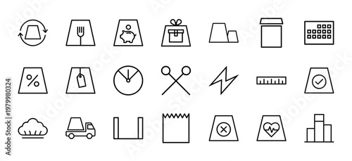 Minimalist line shopping bag and retail e-commerce icon set