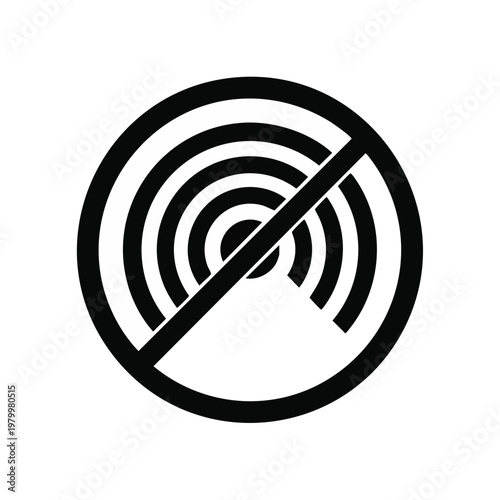 Prohibition sign, no sound, silence symbol, vector icon, black and white
