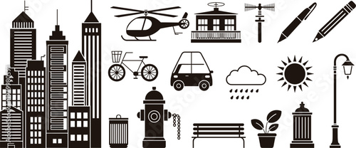 Minimalist Urban City Icons Set Vector Illustration for Web and Print Design