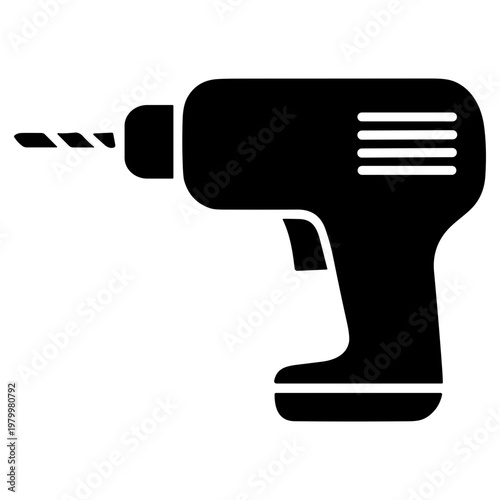 A black icon of a drill with a bit attached is shown.