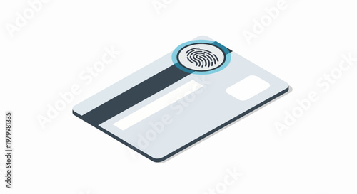 Biometric Credit Card with Fingerprint Scanner for Secure Payment Authentication, 3D Isometric Illustration