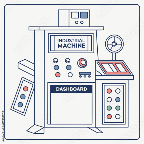 Industrial machine dashboard with controls and indicators control panel line art dashboard machinery technology engineering controls indicators operation automation manufacturing industry
