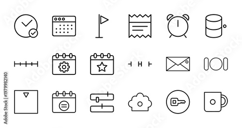 Time and Calendar Management Outline Icon Set