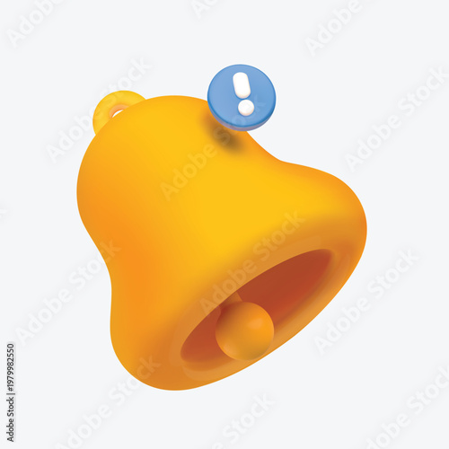 Yellow notification bell icon alert reminder 3D illustration