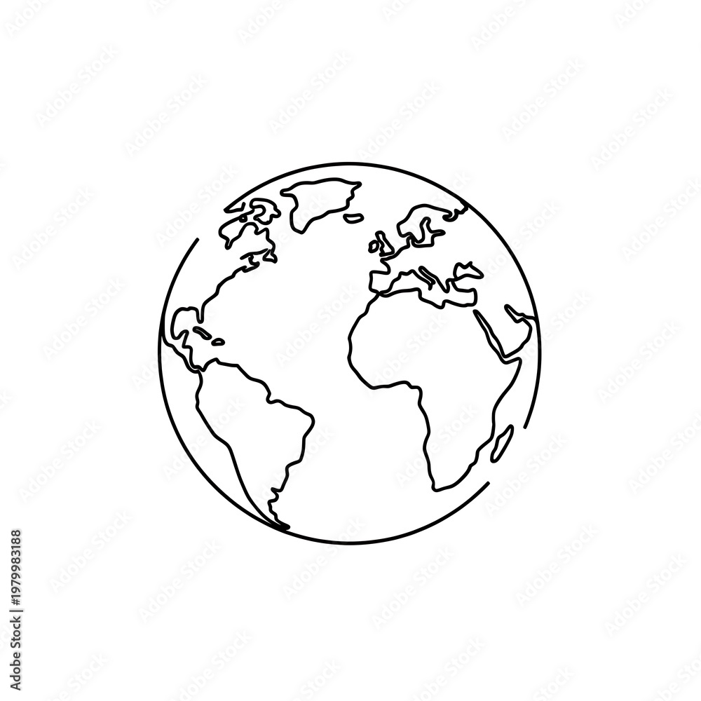 Obraz premium Outline Icon of World Map Sphere - Global Communication & International Travel Vector