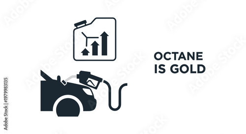 Black car refueling icon with gas pump and fuel gauge in dark minimalistic style for automotive advertising