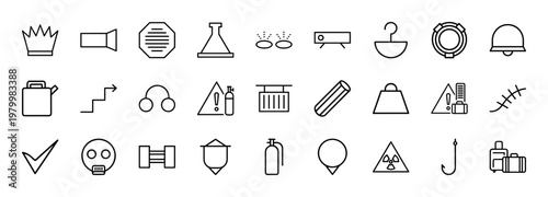 Safety warning and industrial hazard minimalist line icons