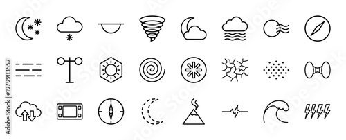 Weather forecast line icons set with sun cloud and rain symbols