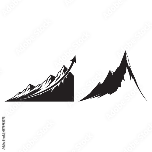 Black mountain silhouettes with arrow