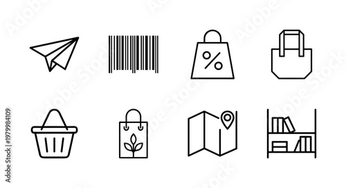 Linear shopping and retail e-commerce outline icons