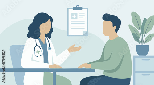 Doctor Consulting Patient in Medical Office - Healthcare Illustration